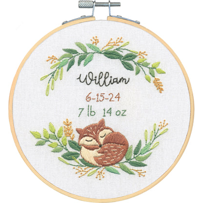 Dimensions Fox Birth Record Embroidery Kit, 6" diameter
