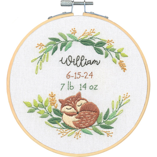 Dimensions Fox Birth Record Embroidery Kit, 6" diameter