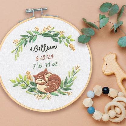 Dimensions Fox Birth Record Embroidery Kit, 6" diameter