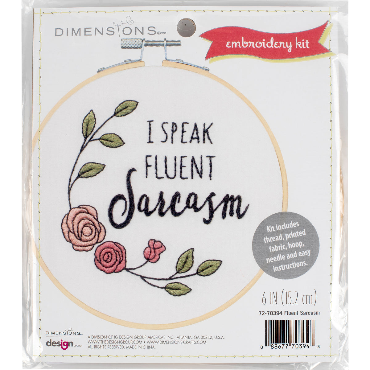 Dimensions Fluent Sarcasm Embroidery Kit, 6" diameter