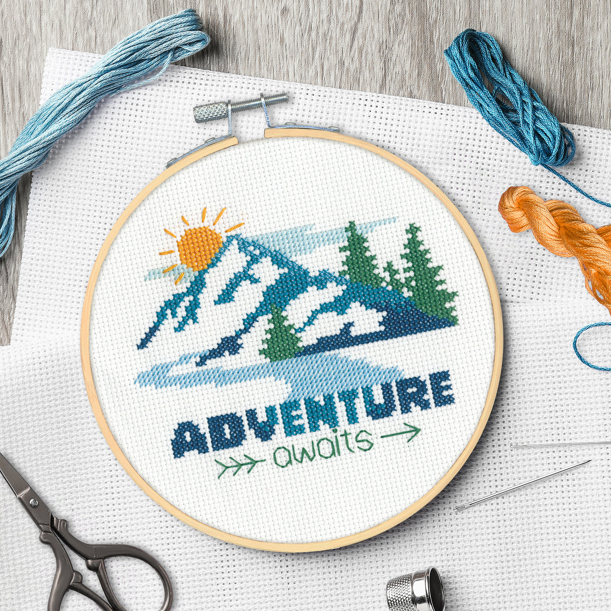 Dimensions Adventure Awaits Counted Cross Stitch Kit, 6" diameter