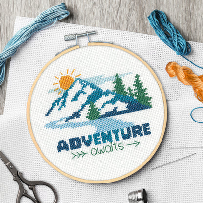 Dimensions Adventure Awaits Counted Cross Stitch Kit, 6" diameter