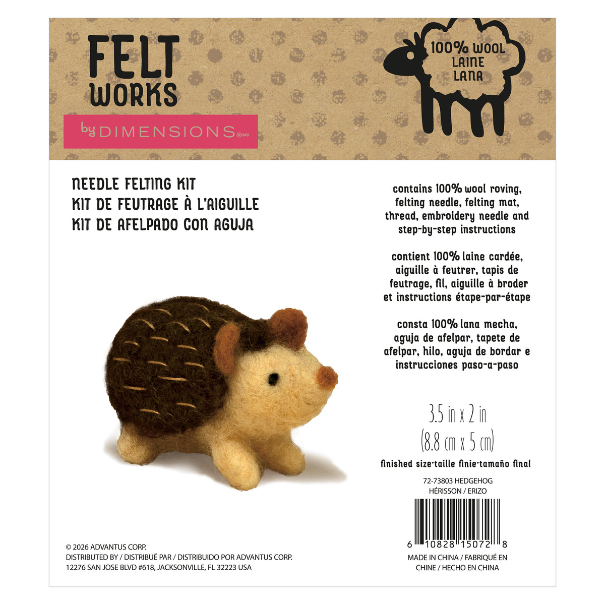 Dimensions Hedgehog Needle Felting Kit, 3.5" x 2"