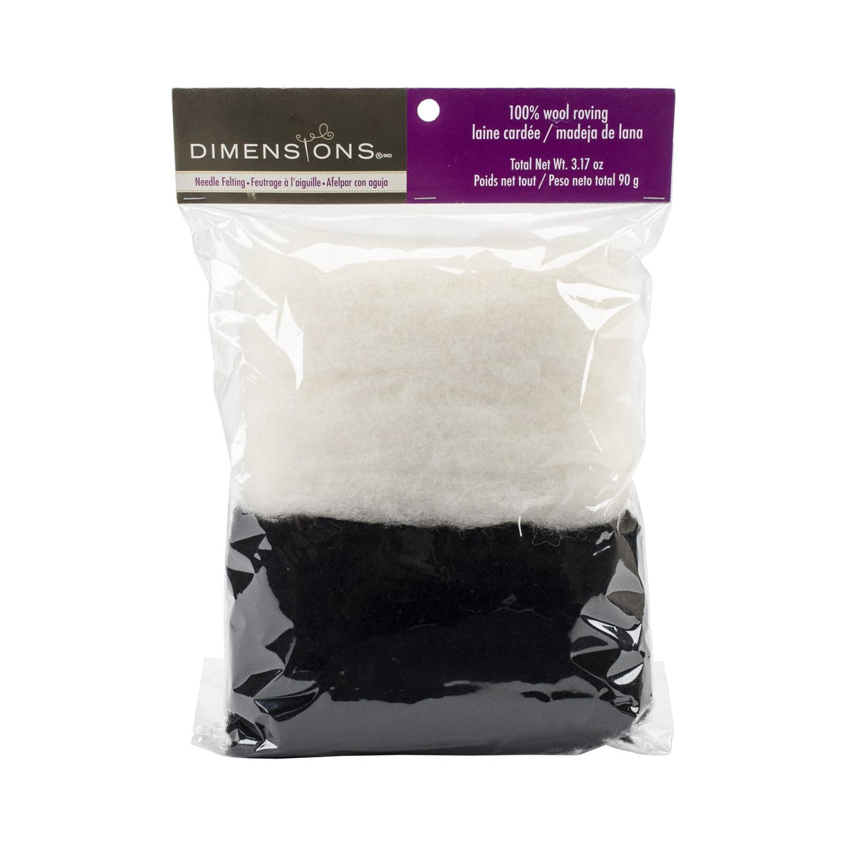 Dimensions Black and White Wool Roving, 3.17 oz/90 g