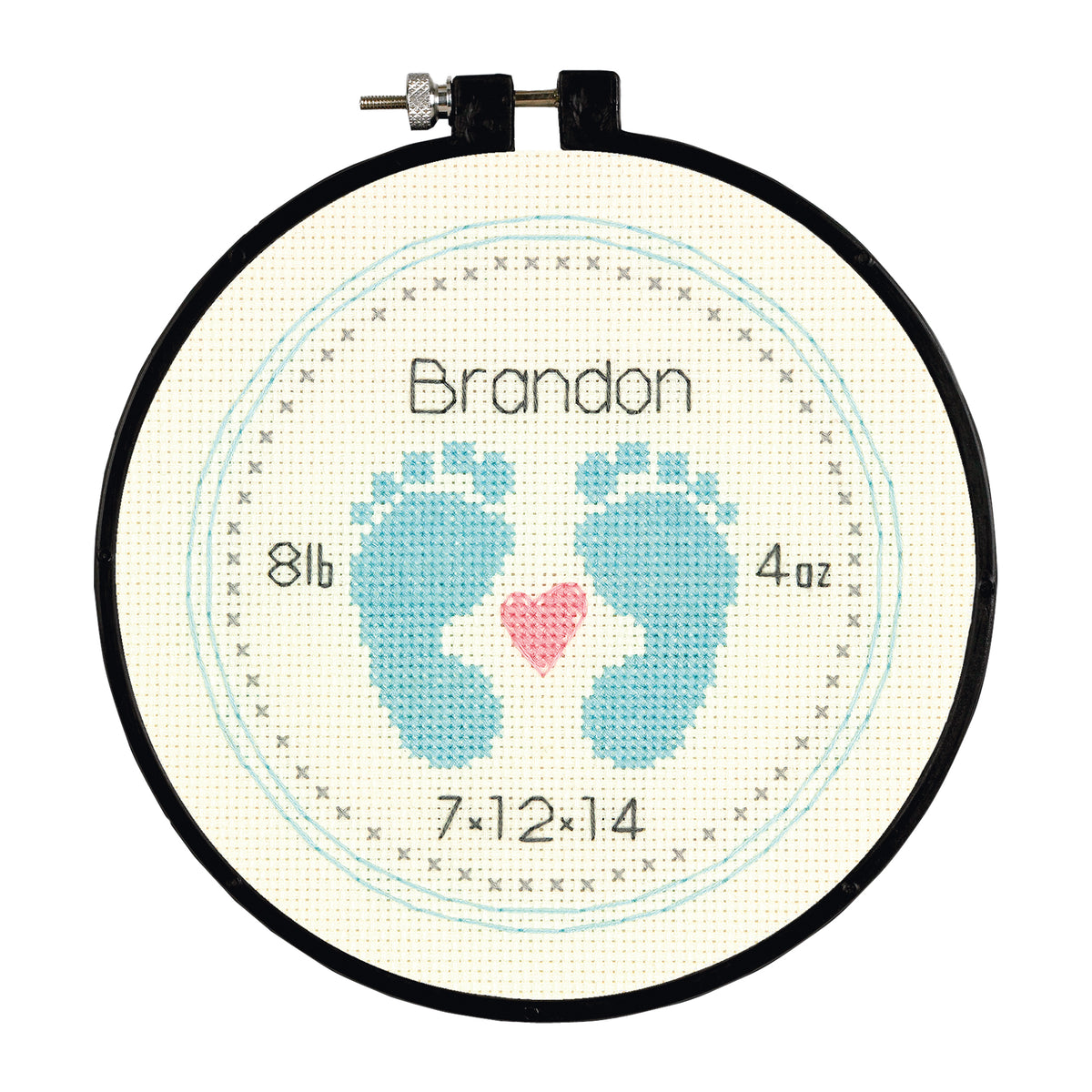 Dimensions Baby Footprints Counted Cross Stitch Kit, 6" diameter