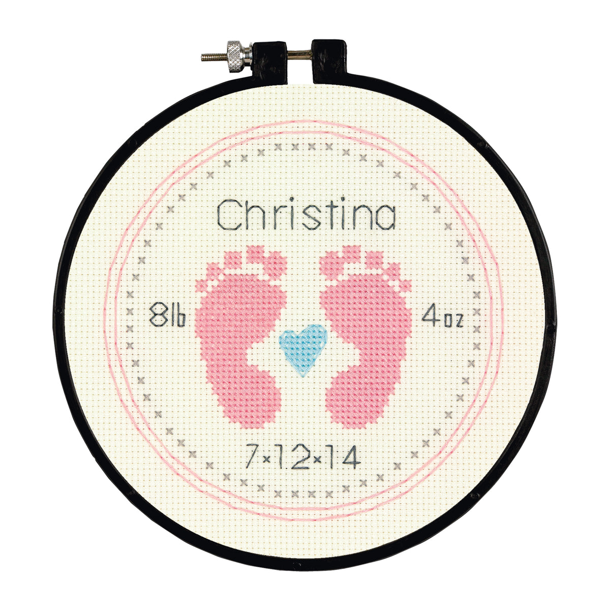 Dimensions Baby Footprints Counted Cross Stitch Kit, 6" diameter