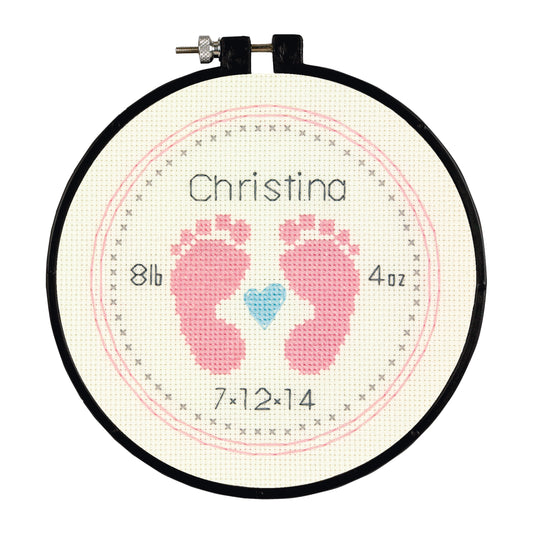 Dimensions Baby Footprints Counted Cross Stitch Kit, 6" diameter