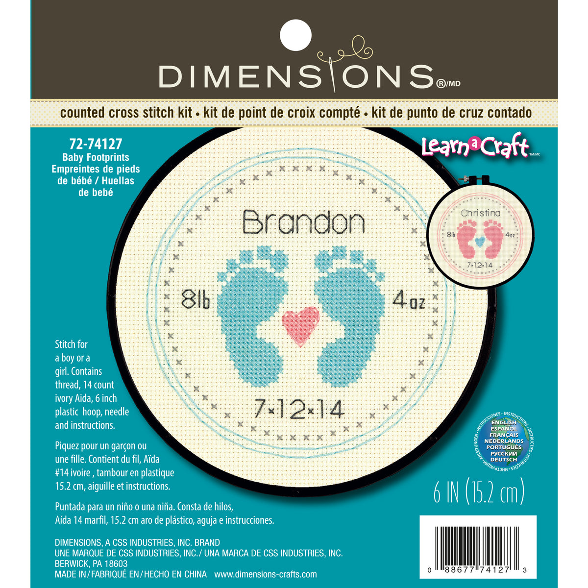 Dimensions Baby Footprints Counted Cross Stitch Kit, 6" diameter