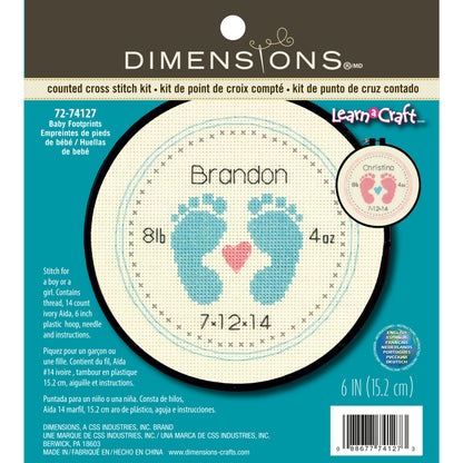 Dimensions Baby Footprints Counted Cross Stitch Kit, 6" diameter