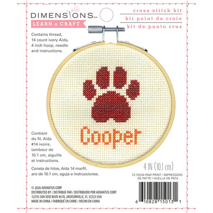 Dimensions Paw Print Counted Cross Stitch Kit, 4" diameter