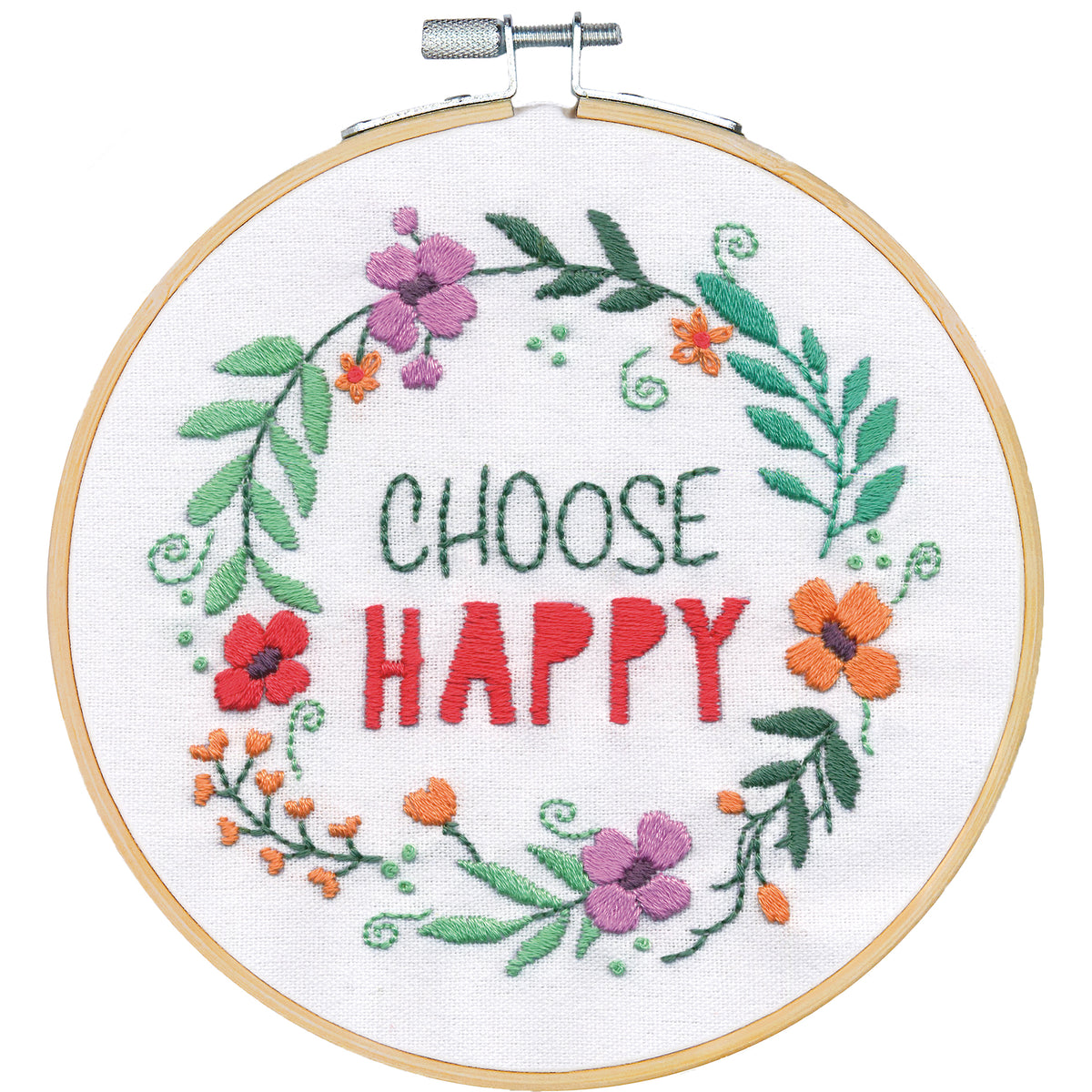 Dimensions Choose Happy Embroidery Kit, 6" diameter