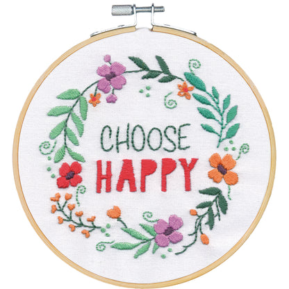 Dimensions Choose Happy Embroidery Kit, 6" diameter