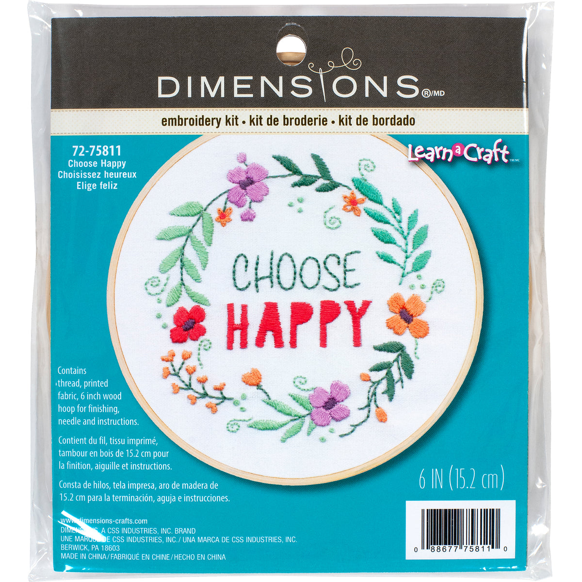 Dimensions Choose Happy Embroidery Kit, 6" diameter