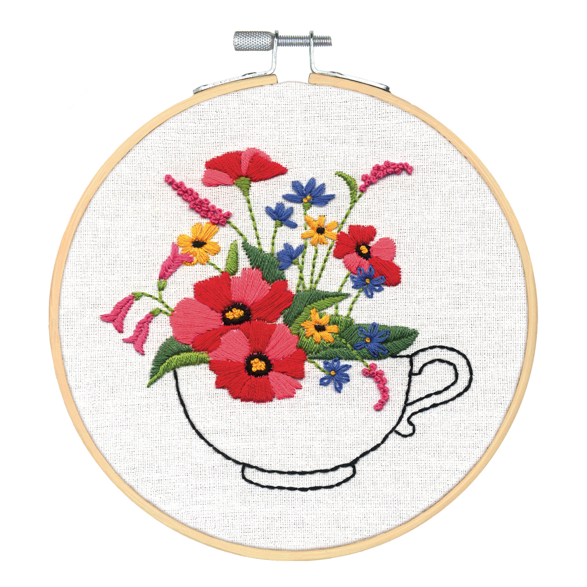 Dimensions Teacup Bouquet Embroidery Kit, 6" diameter