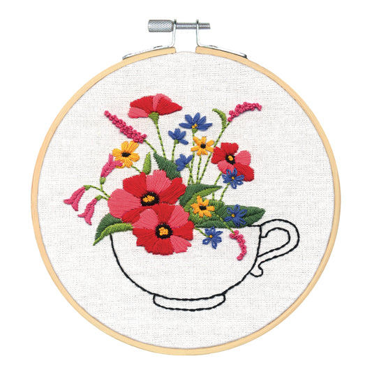 Dimensions Teacup Bouquet Embroidery Kit, 6" diameter