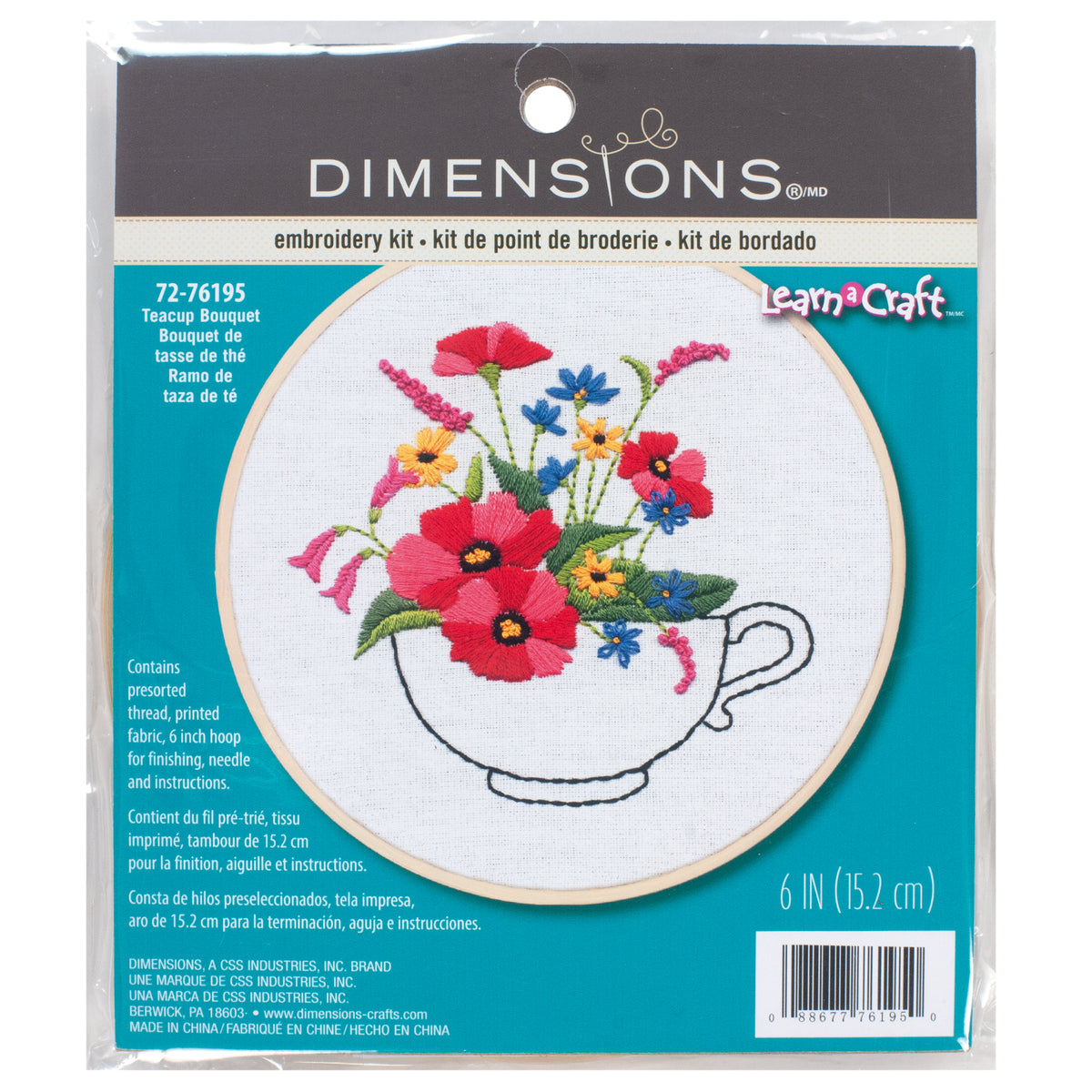 Dimensions Teacup Bouquet Embroidery Kit, 6" diameter