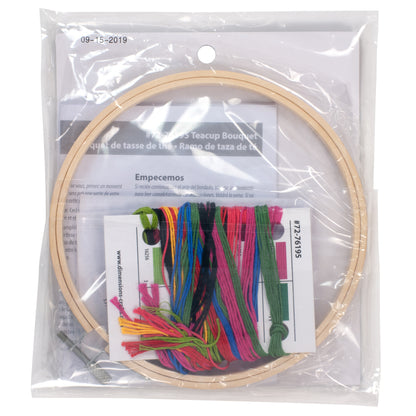 Dimensions Teacup Bouquet Embroidery Kit, 6" diameter
