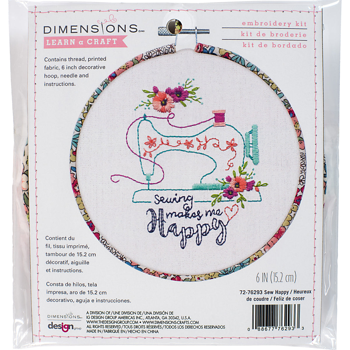 Dimensions Sew Happy Embroidery Kit, 6" diameter