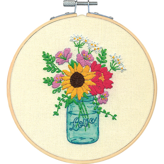 Dimensions Floral Jar Embroidery Kit, 6" diameter