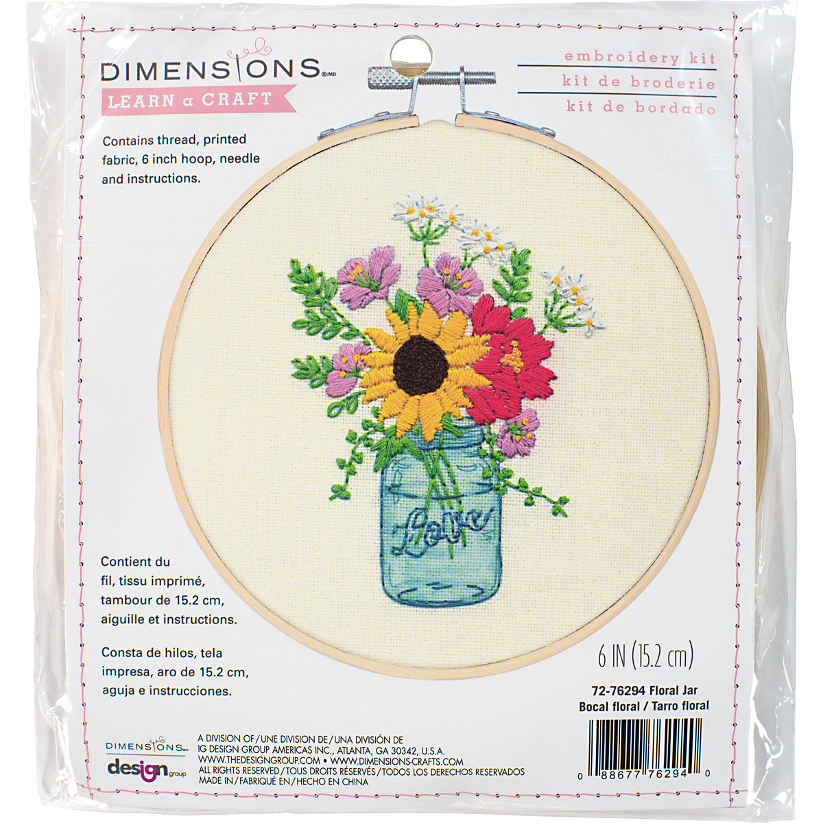 Dimensions Floral Jar Embroidery Kit, 6" diameter