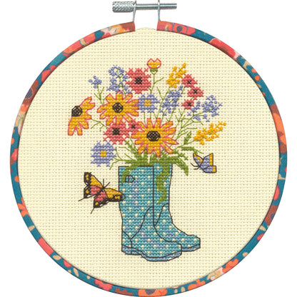 Dimensions Floral Boots Counted Cross Stitch Kit, 6" diameter