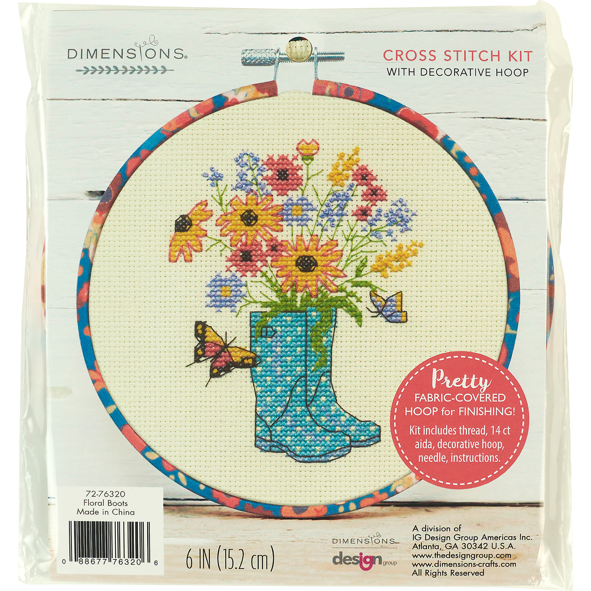 Dimensions Floral Boots Counted Cross Stitch Kit, 6" diameter