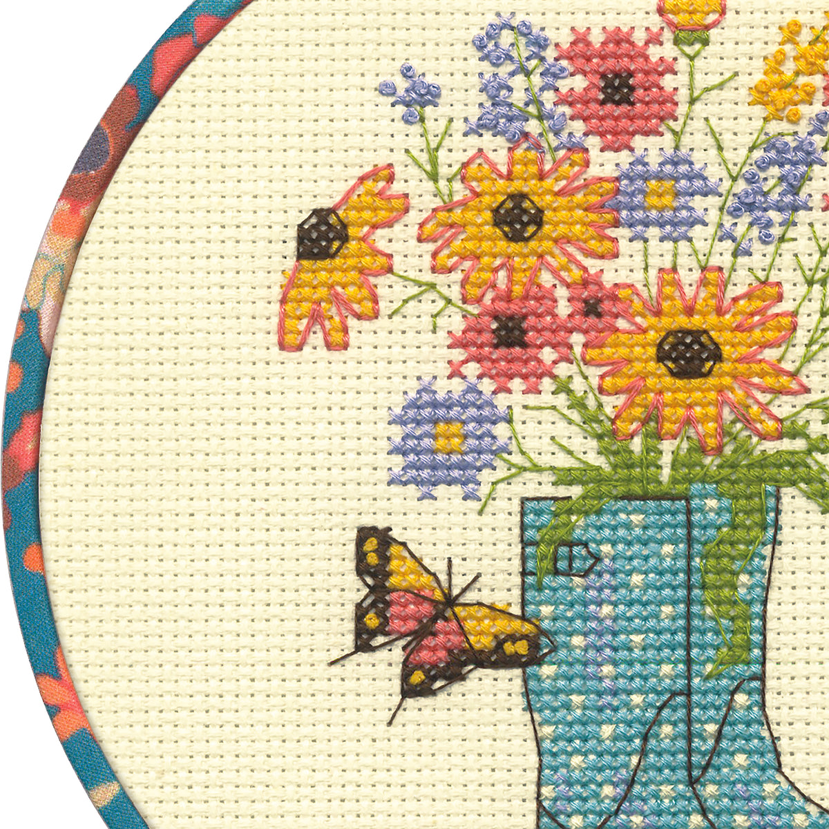 Dimensions Floral Boots Counted Cross Stitch Kit, 6" diameter