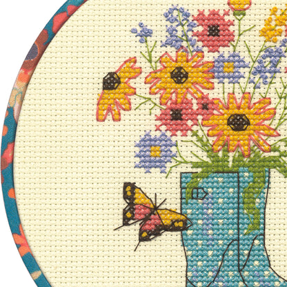 Dimensions Floral Boots Counted Cross Stitch Kit, 6" diameter