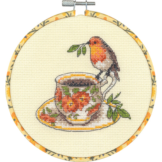 Dimensions Birdie Teacup Counted Cross Stitch Kit, 6" diameter