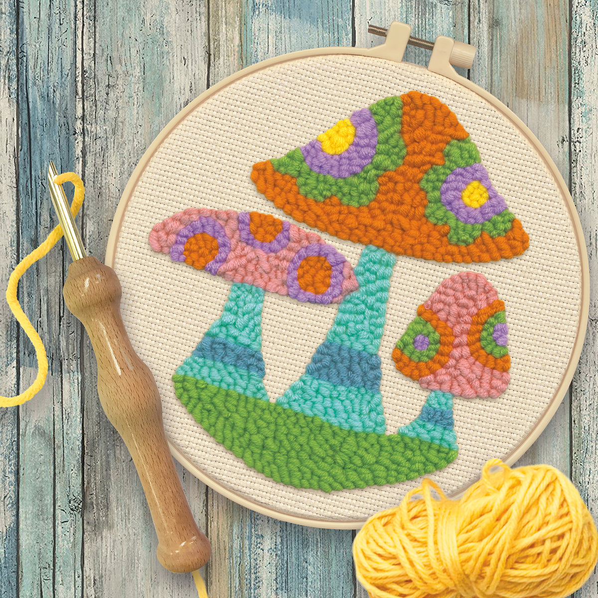 Dimensions Mushrooms Punch Needle Kit, 8" diameter