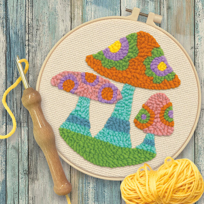 Dimensions Mushrooms Punch Needle Kit, 8" diameter