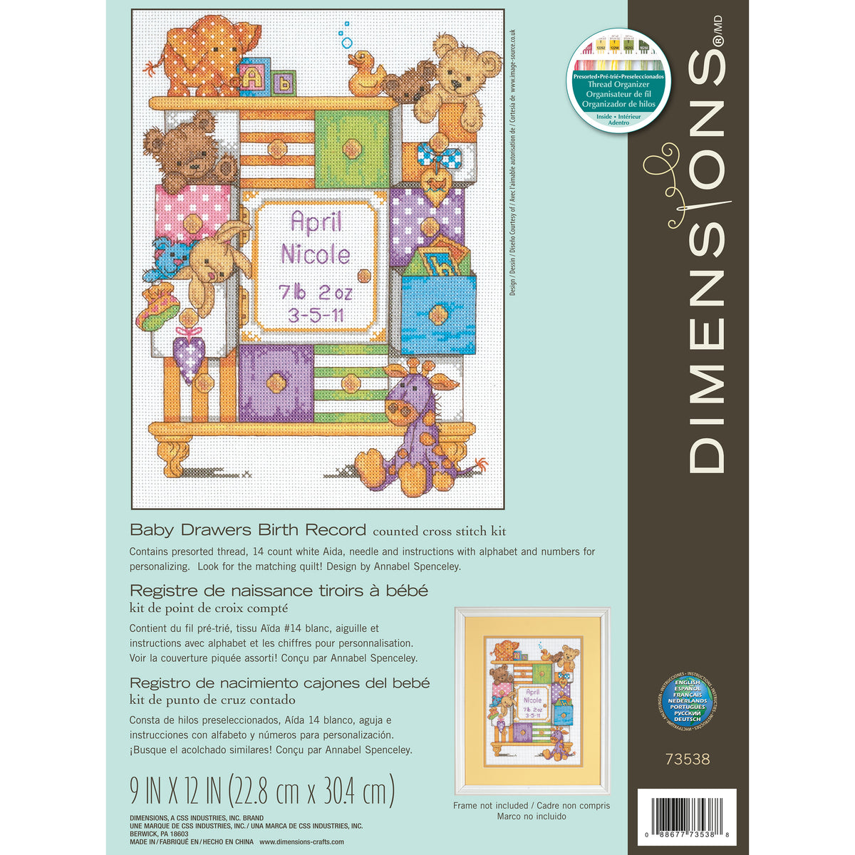 Dimensions Baby Drawers Birth Record Counted Cross Stitch Kit, 9" x 12"