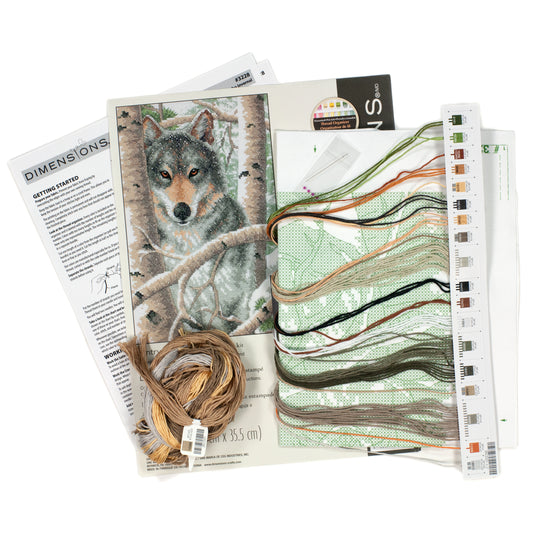 Dimensions Wintry Wolf Stamped Cross Stitch Kit, 9" x 14"