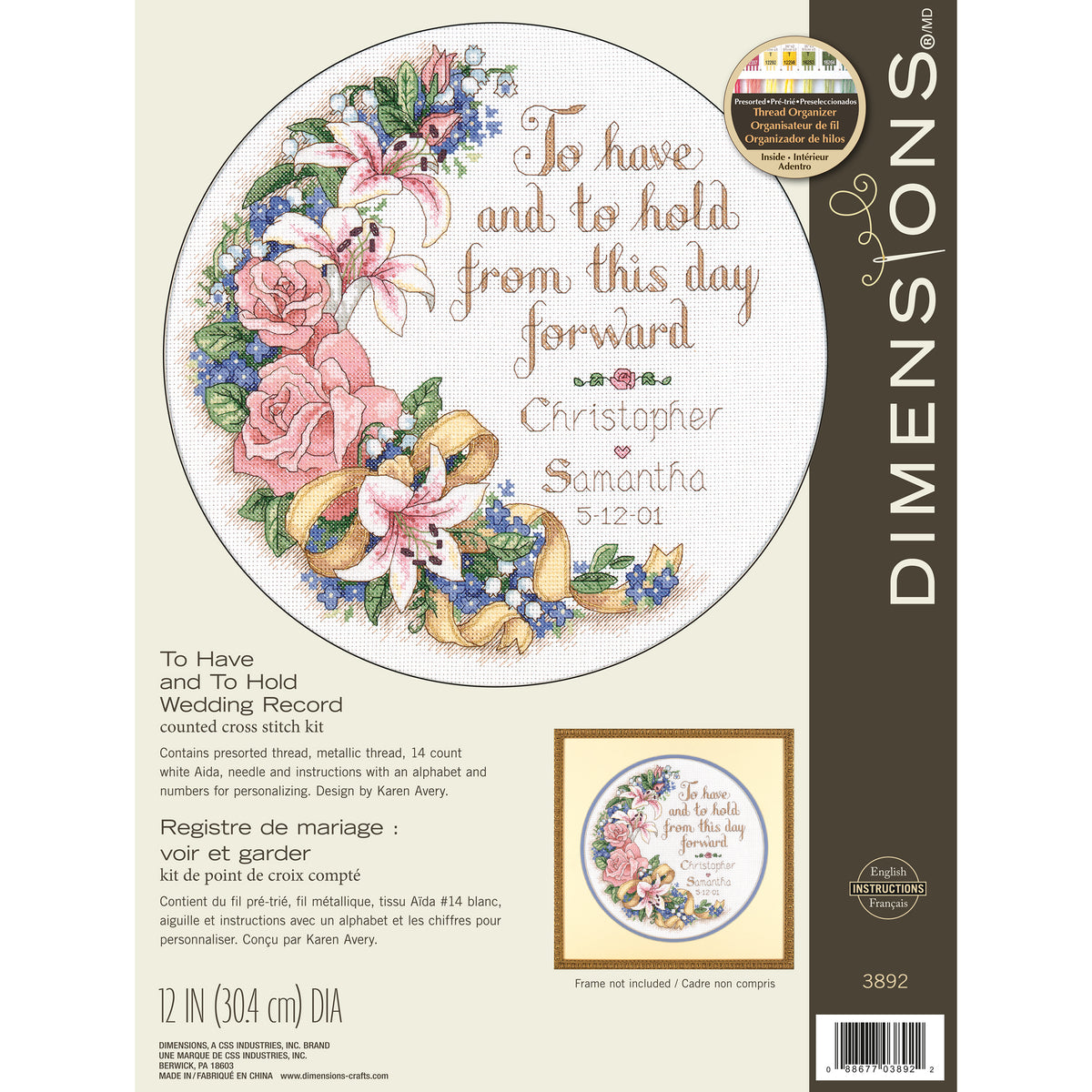 Dimensions To Have and To Hold Wedding Record Counted Cross Stitch Kit, 12" diameter