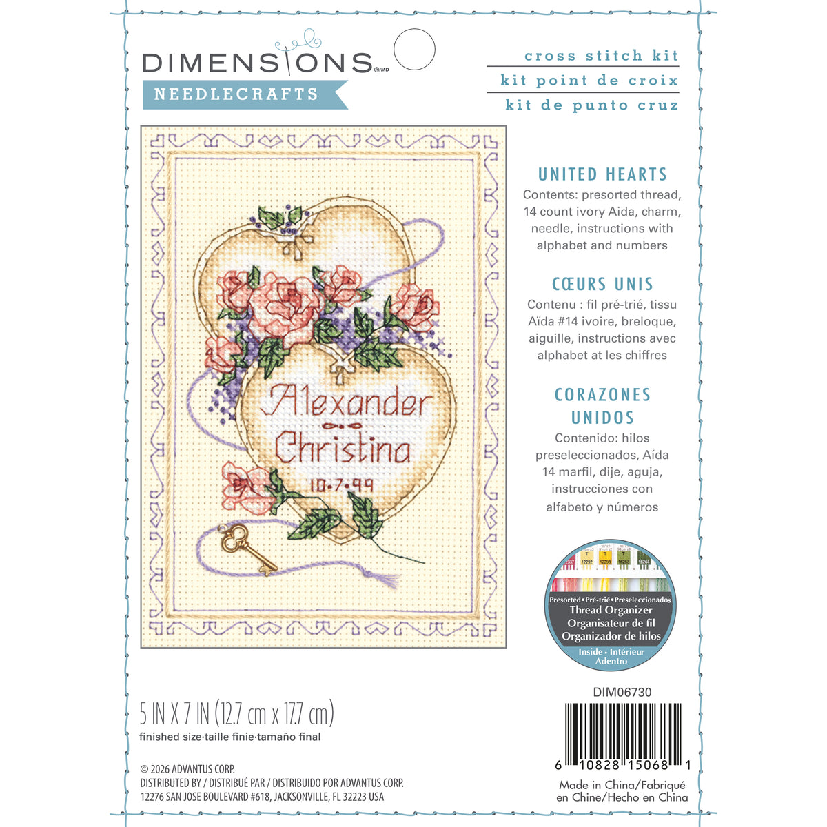 Dimensions United Hearts Wedding Record Counted Cross Stitch Kit, 5" x 7"