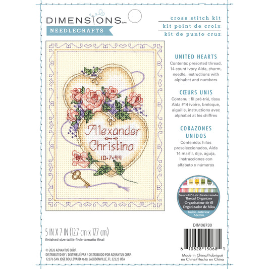 Dimensions United Hearts Wedding Record Counted Cross Stitch Kit, 5" x 7"