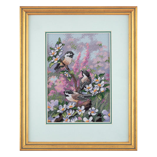 Dimensions Gold Collection Petite Chickadees in Spring Counted Cross Stitch Kit, 5" x 7"