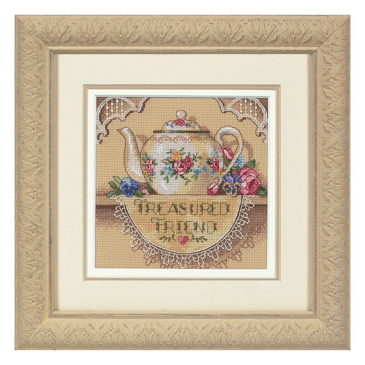 Dimensions Gold Collection Petite Treasured Friend Teapot Counted Cross Stitch Kit, 6" x 6"