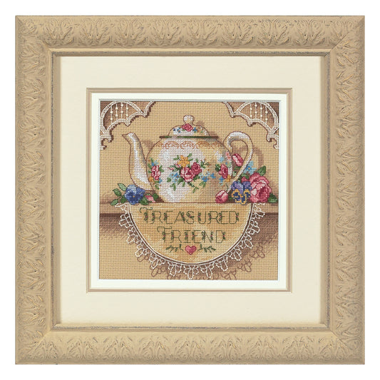 Dimensions Gold Collection Petite Treasured Friend Teapot Counted Cross Stitch Kit, 6" x 6"