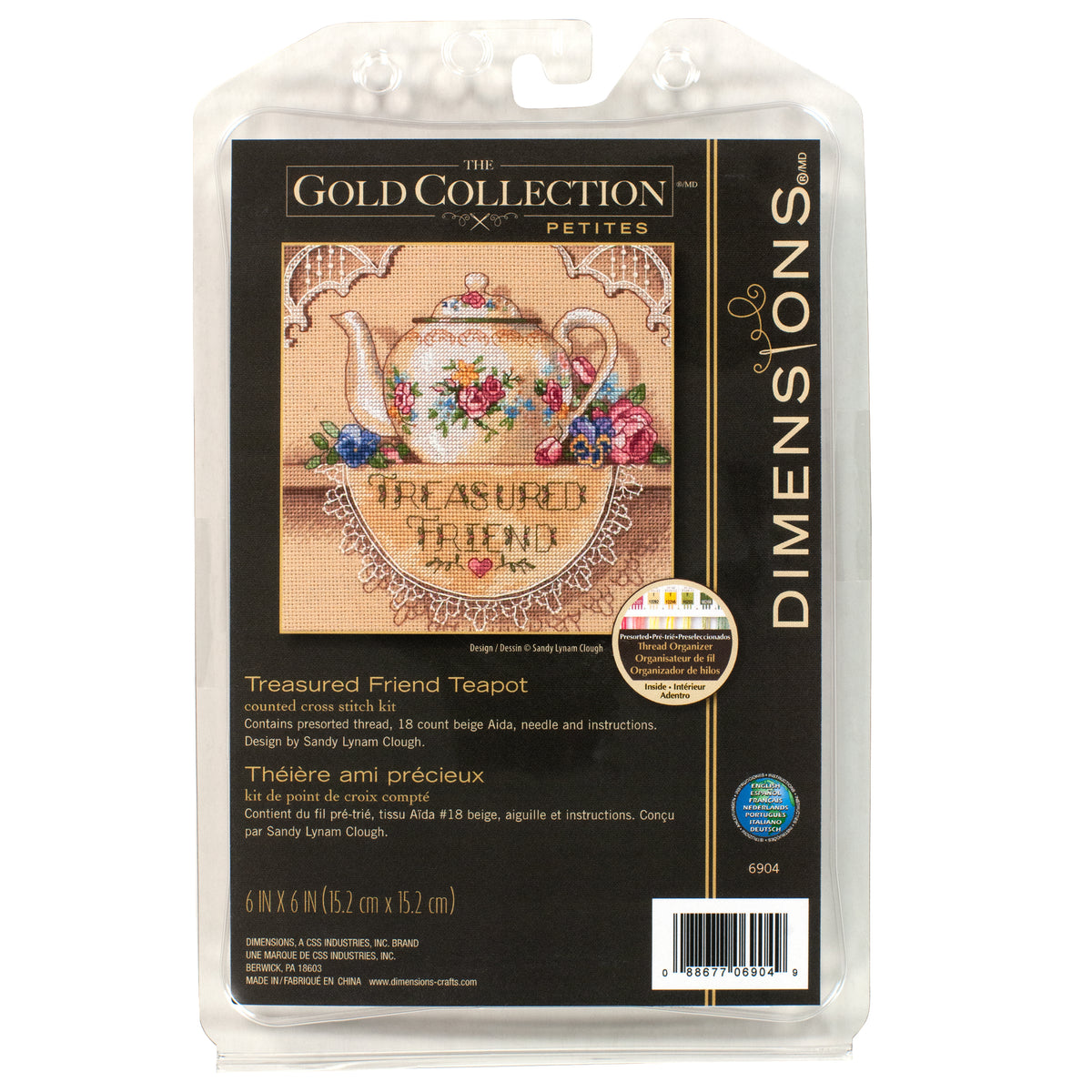 Dimensions Gold Collection Petite Treasured Friend Teapot Counted Cross Stitch Kit, 6" x 6"