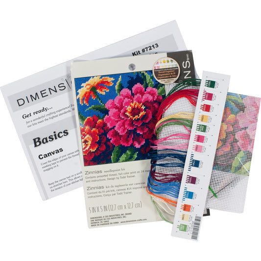Dimensions Zinnias Needlepoint Kit, 5" x 5"