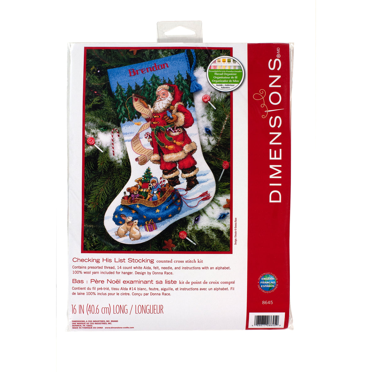Dimensions Checking His List Stocking Counted Cross Stitch Kit, 16" long