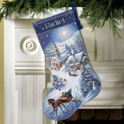 Dimensions Gold Collection Sleigh Ride at Dusk Stocking Counted Cross Stitch Kit, 16" long