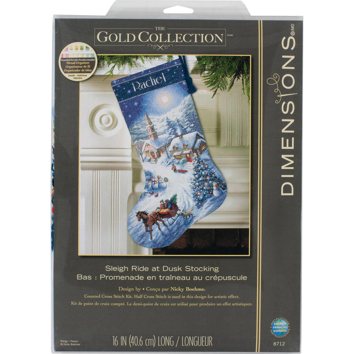 Dimensions Gold Collection Sleigh Ride at Dusk Stocking Counted Cross Stitch Kit, 16" long