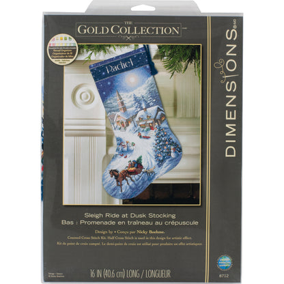 Dimensions Gold Collection Sleigh Ride at Dusk Stocking Counted Cross Stitch Kit, 16" long