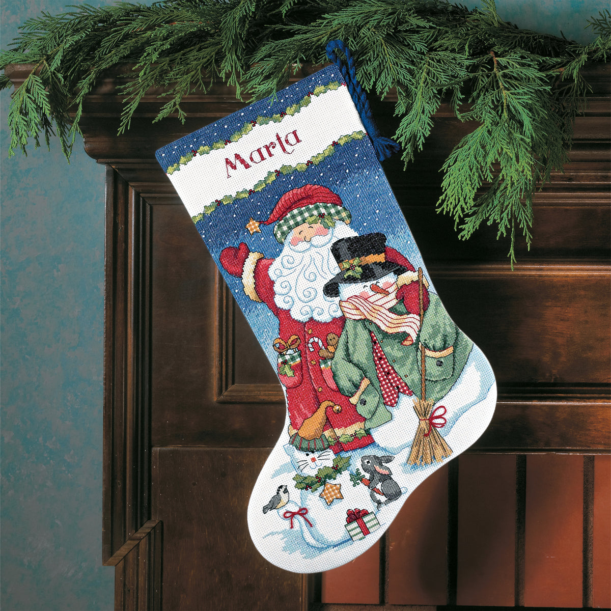 Dimensions Santa & Snowman Stocking Counted Cross Stitch Kit, 16" long