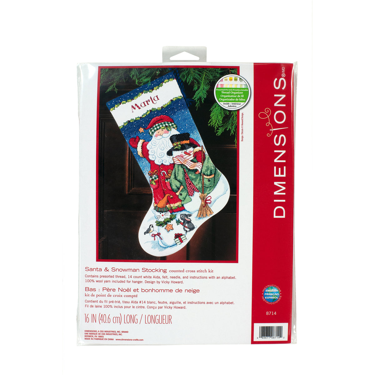 Dimensions Santa & Snowman Stocking Counted Cross Stitch Kit, 16" long