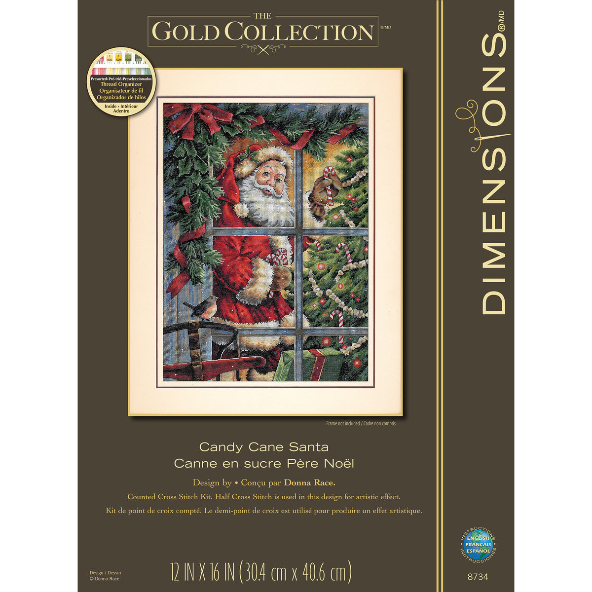 Dimensions Gold Collection Candy Cane Santa Counted Cross Stitch Kit, 12" x 16"