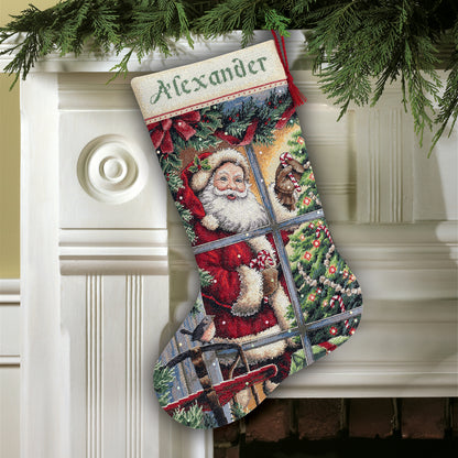 Dimensions Gold Collection Candy Cane Santa Stocking Counted Cross Stitch Kit, 16" long