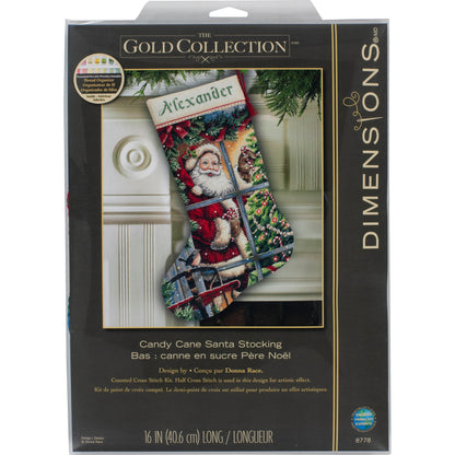Dimensions Gold Collection Candy Cane Santa Stocking Counted Cross Stitch Kit, 16" long